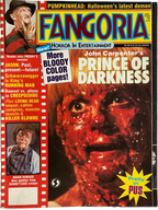 Fangoria magazine cover featuring a horror-themed layout with text and images of a man with a red face.