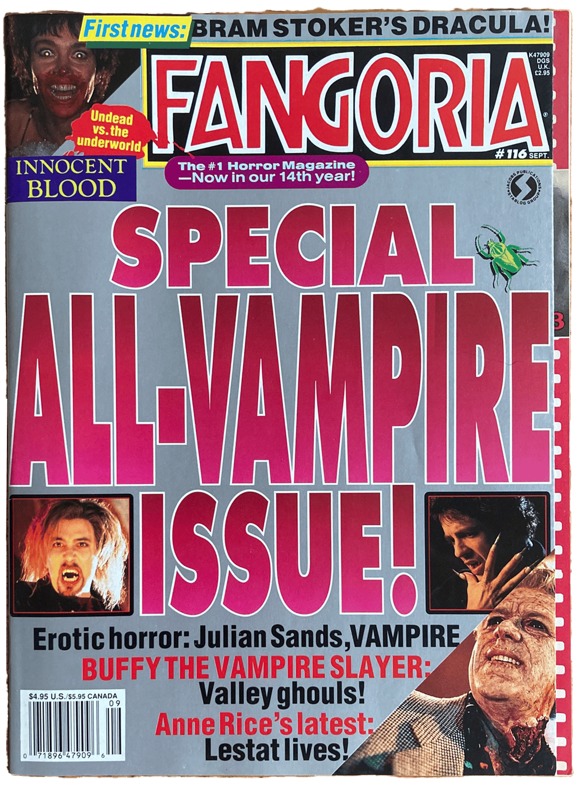 Magazine cover of Fangoria #116 featuring an all-vampire issue with horror movie images.