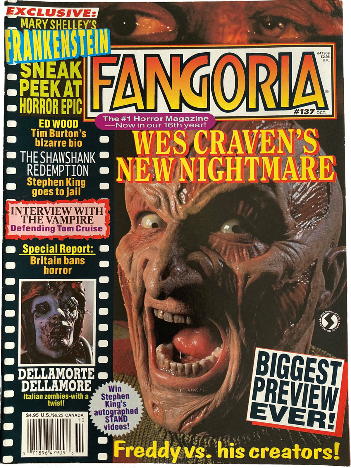 Cover of Fangoria #137 magazine featuring Wes Craven's New Nighmare.