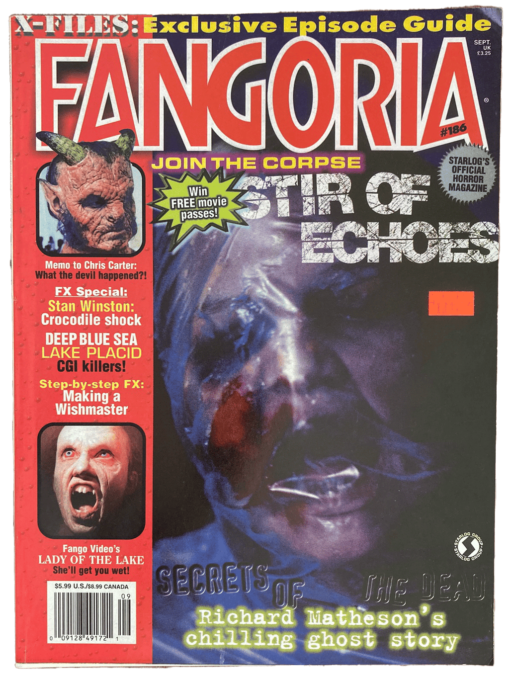 Magazine cover of Fangoria featuring horror-themed content and text.