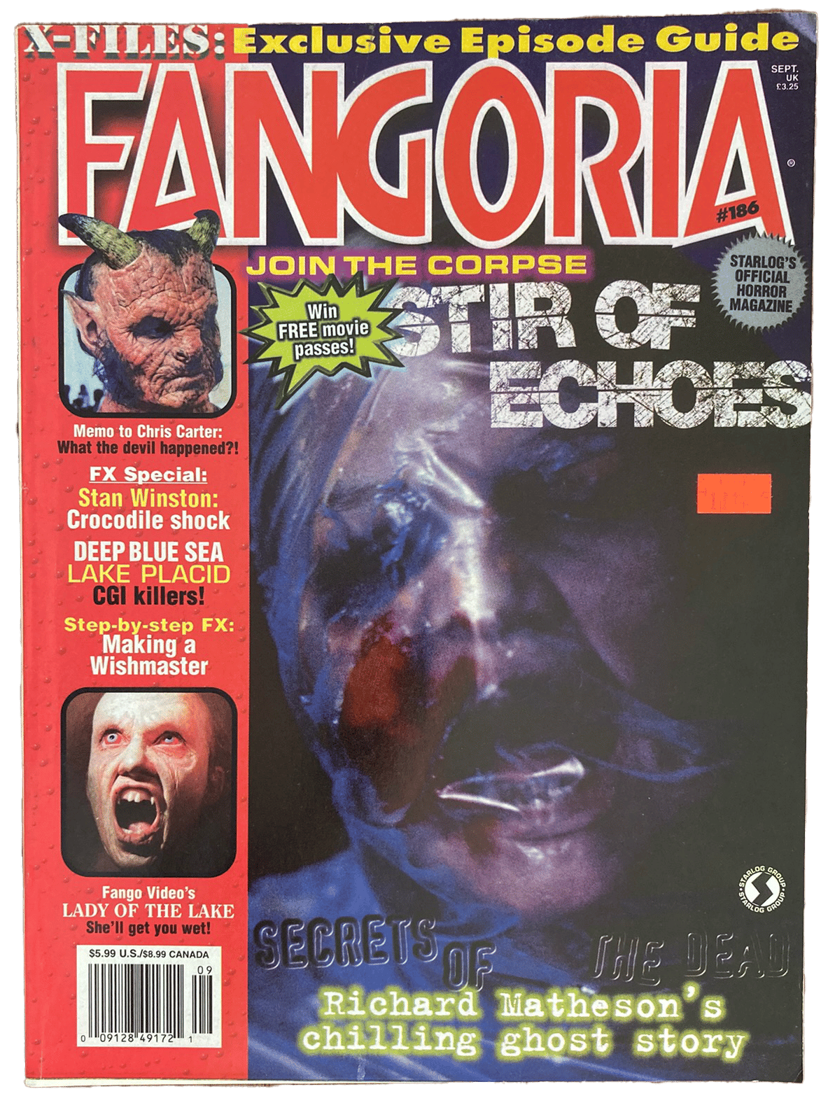 Magazine cover of Fangoria featuring horror-themed content and text.