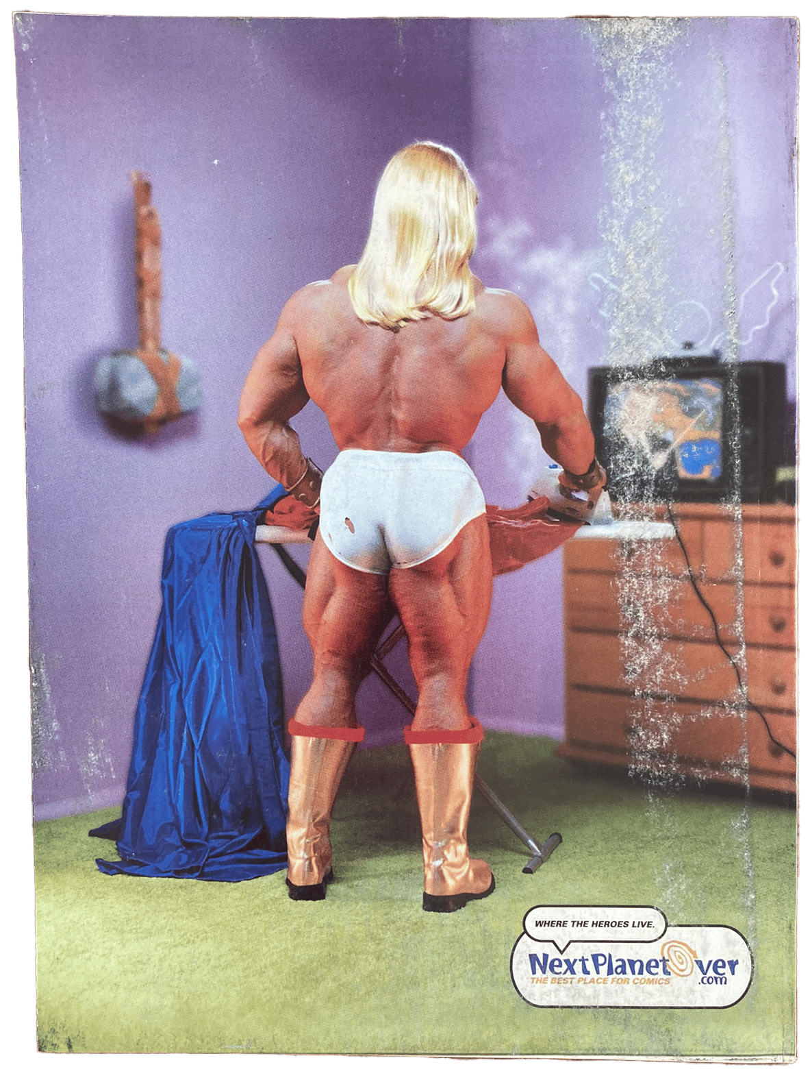 Vintage action figure packaging with a muscular figure in underwear, labeled 'Next Planet Ver'.