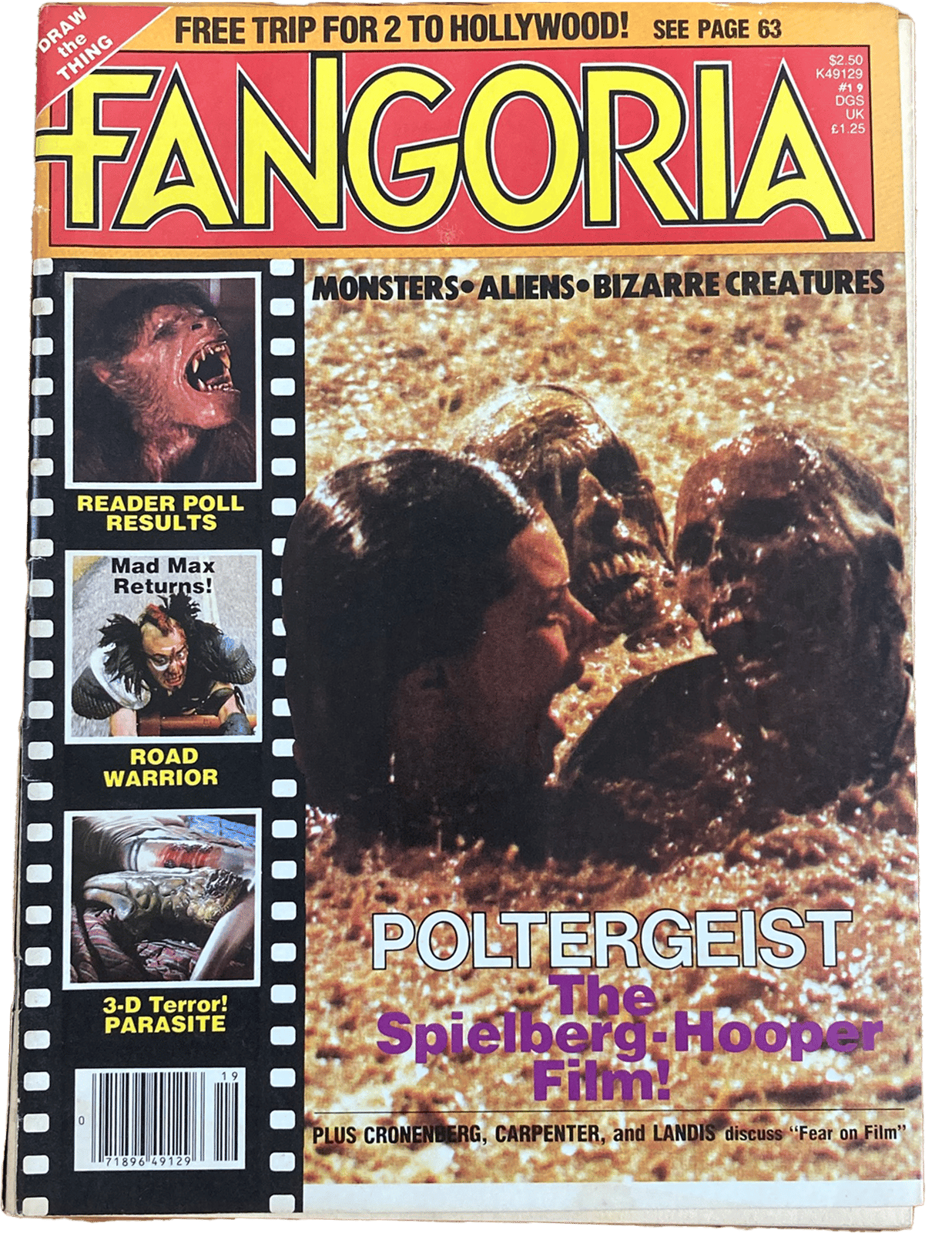 Magazine cover of Fangoria featuring horror movie images and text.