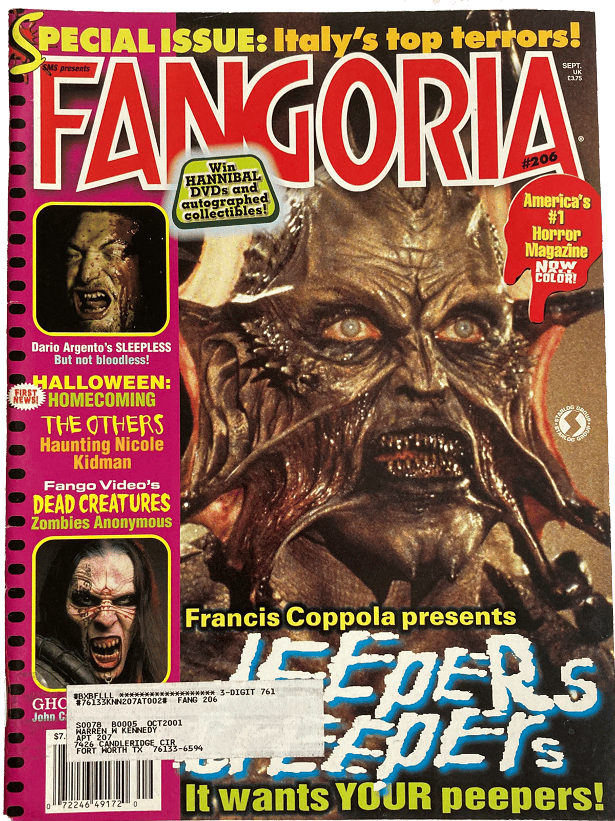 Magazine cover of Fangoria #206 featuring Jeepers Creepers