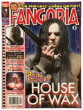 Magazine cover of Fangoria #243 featuring a horror movie character with text about 'House of Wax'.