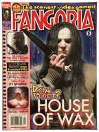 Magazine cover of Fangoria #243 featuring a horror movie character with text about 'House of Wax'.