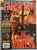 Magazine cover of Fangoria featuring a woman with a gun and a man with a weapon, promoting 'The Devil's Rejects'.