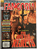 Magazine cover of Fangoria featuring a woman with a gun and a man with a weapon, promoting 'The Devil's Rejects'.