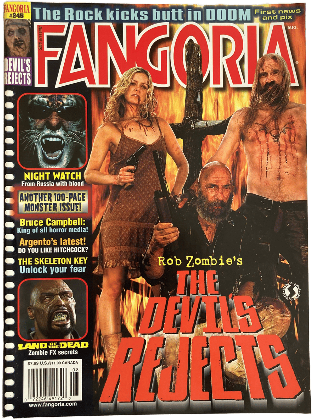 Magazine cover of Fangoria featuring a woman with a gun and a man with a weapon, promoting 'The Devil's Rejects'.