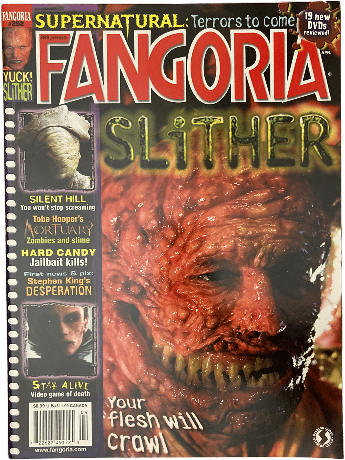 Magazine cover of Fangoria #252 featuring a horror-themed design with text and images.