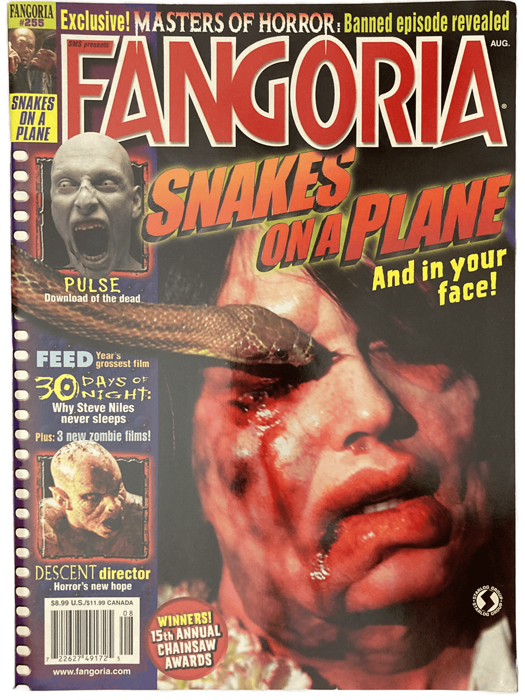 Magazine cover of Fangoria #255 featuring Snakes on a Plane.