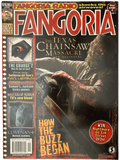 Magazine cover of Fangoria #256 featuring 'The Texas Chainsaw Massacre' with a horror theme.