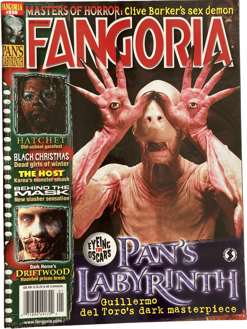 Fangoria magazine cover featuring a creature from Pan's Labyrinth with horror movie references.
