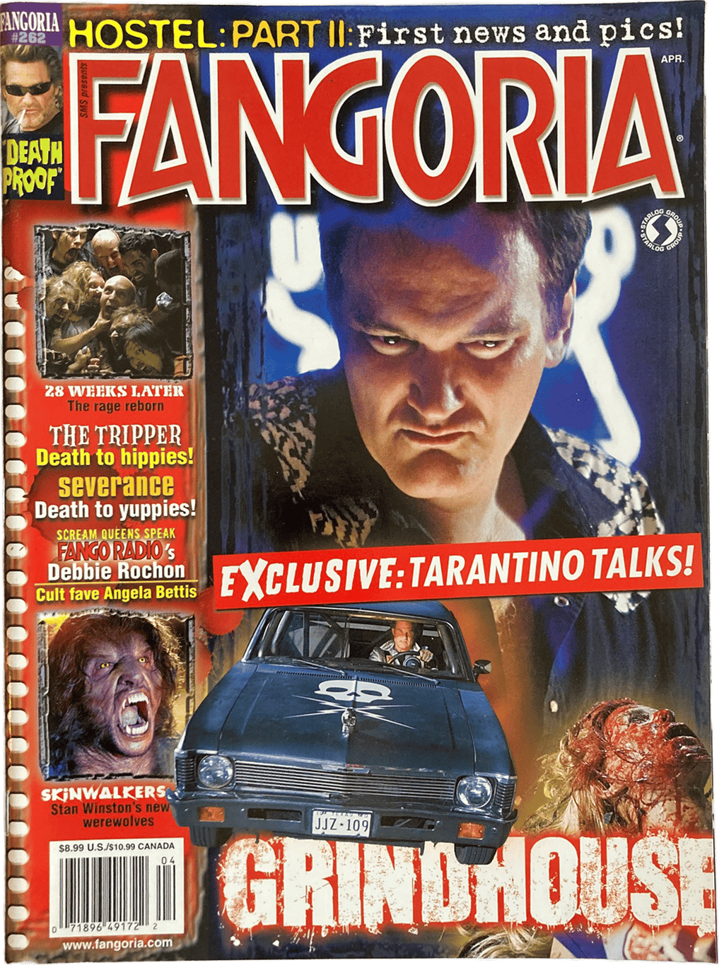 Magazine cover of Fangoria #262 featuring Grindhouse and text about Tarantino talks.