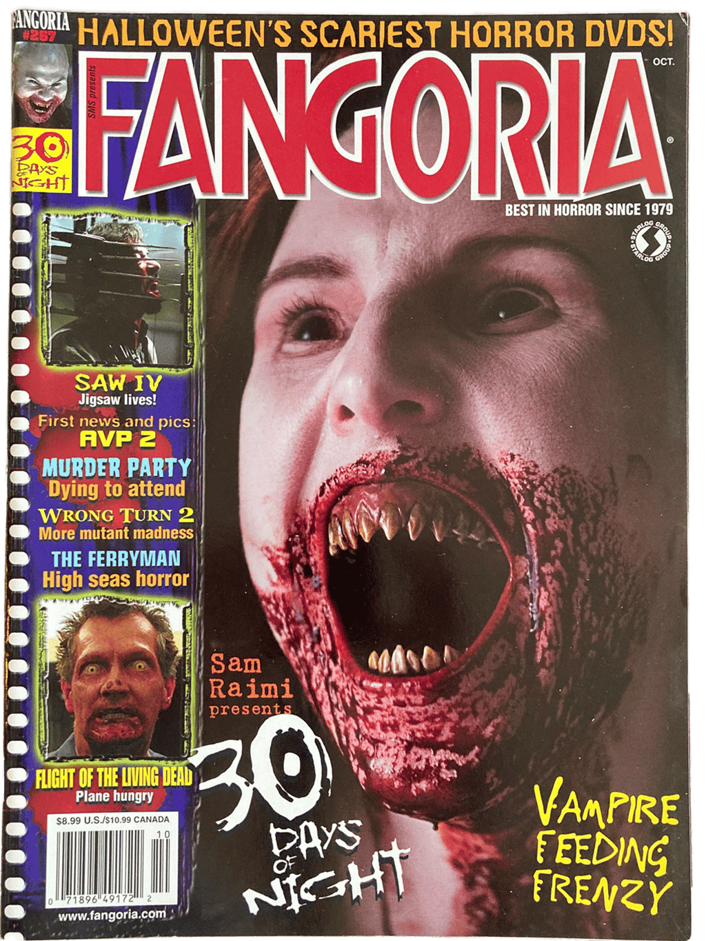 Magazine cover of Fangoria #267 featuring a horror-themed layout with text and images.