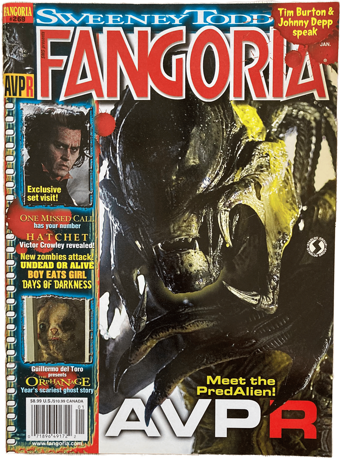 Magazine cover featuring a PredAlien from AVPR with movie posters on the left side.