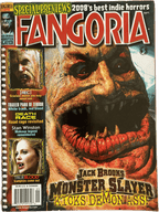 Magazine cover of Fangoria #276 featuring a creature with a menacing expression and text about 'Monster Slayer'.
