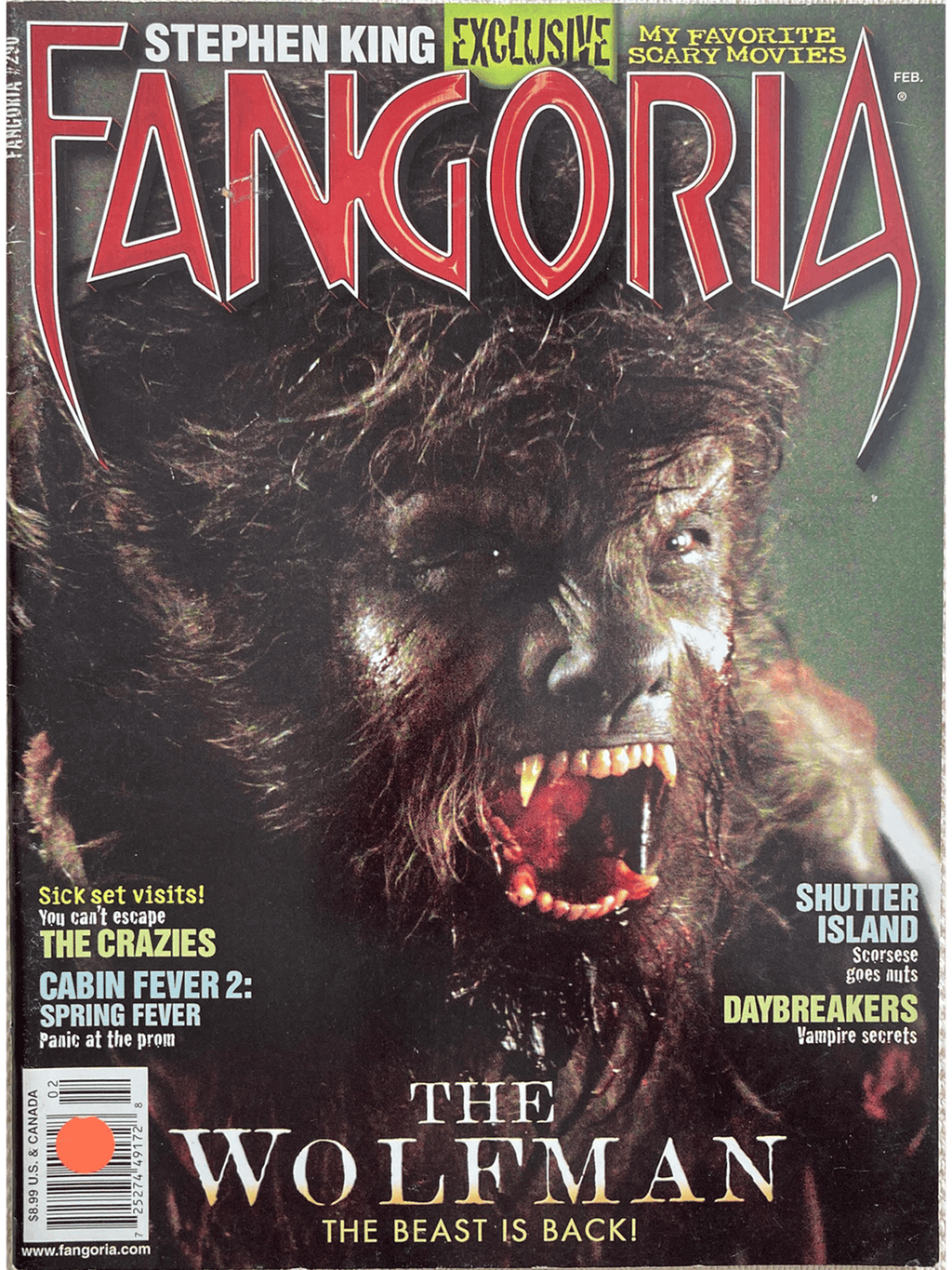 Magazine cover of Fangoria #290  featuring a werewolf with text about movies.