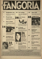 Vintage magazine cover of 'Fangoria' with horror movie references and images.