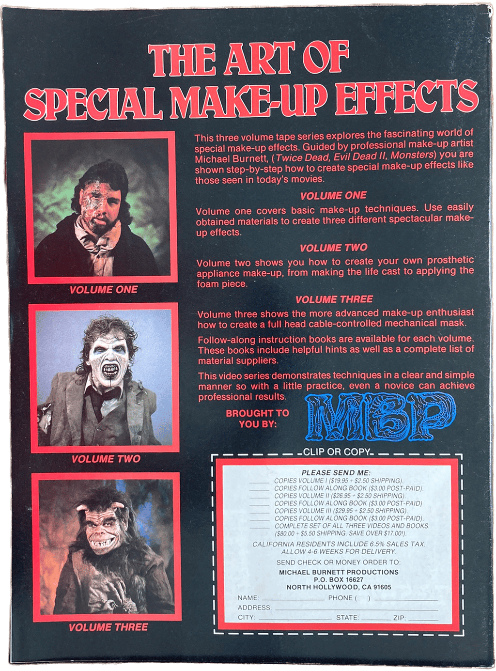 Back cover of a book series titled 'The Art of Special Make-Up Effects' with images of people in makeup and text.