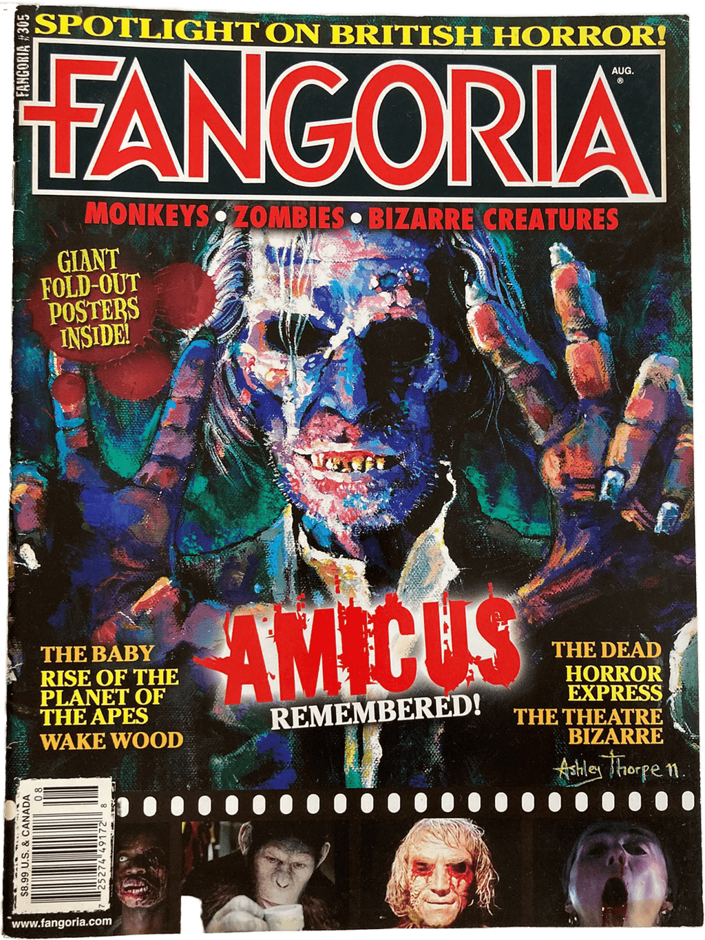 Fangoria Magazine #305 cover featuring colorful horror art from Amicus films and British horror movie themes.