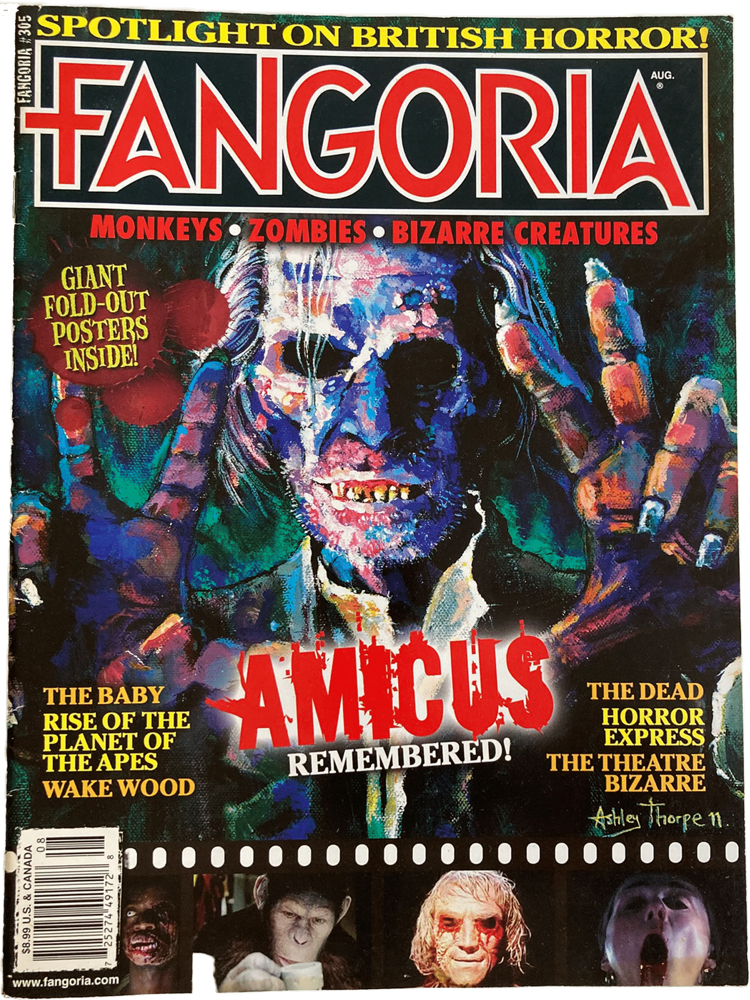 Fangoria Magazine #305 cover featuring colorful horror art from Amicus films and British horror movie themes.
