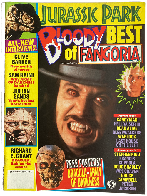 Bloody Best of Fangoria Vol 12 magazine cover featuring Dracula with hat and horror movie headlines including Candyman and Hellraiser III