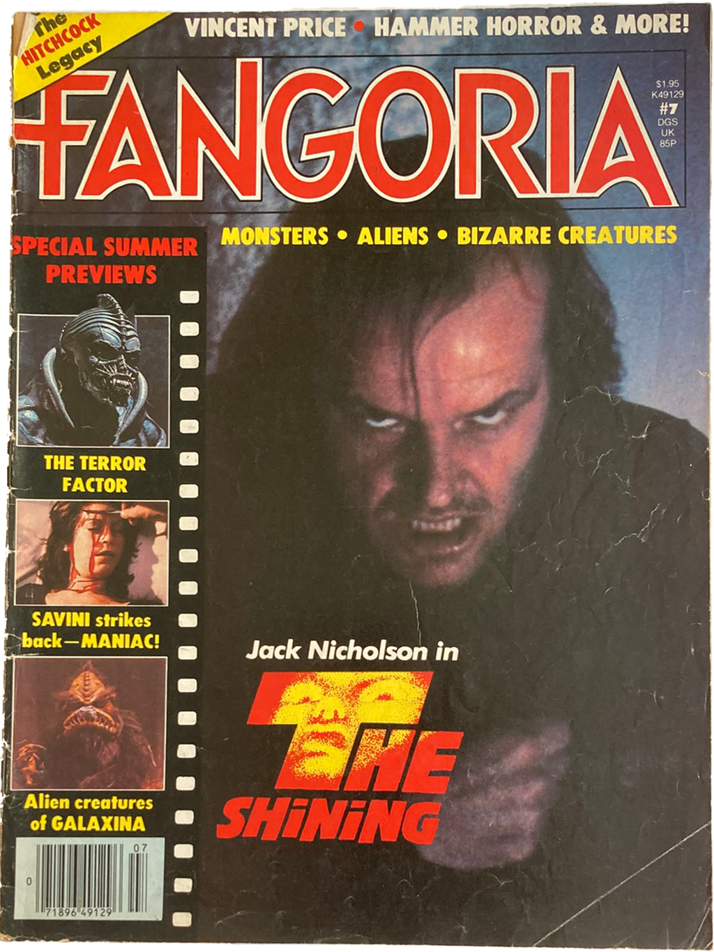 Magazine cover of Fangoria #7 featuring Vincent Price and images from 'The Shining'.