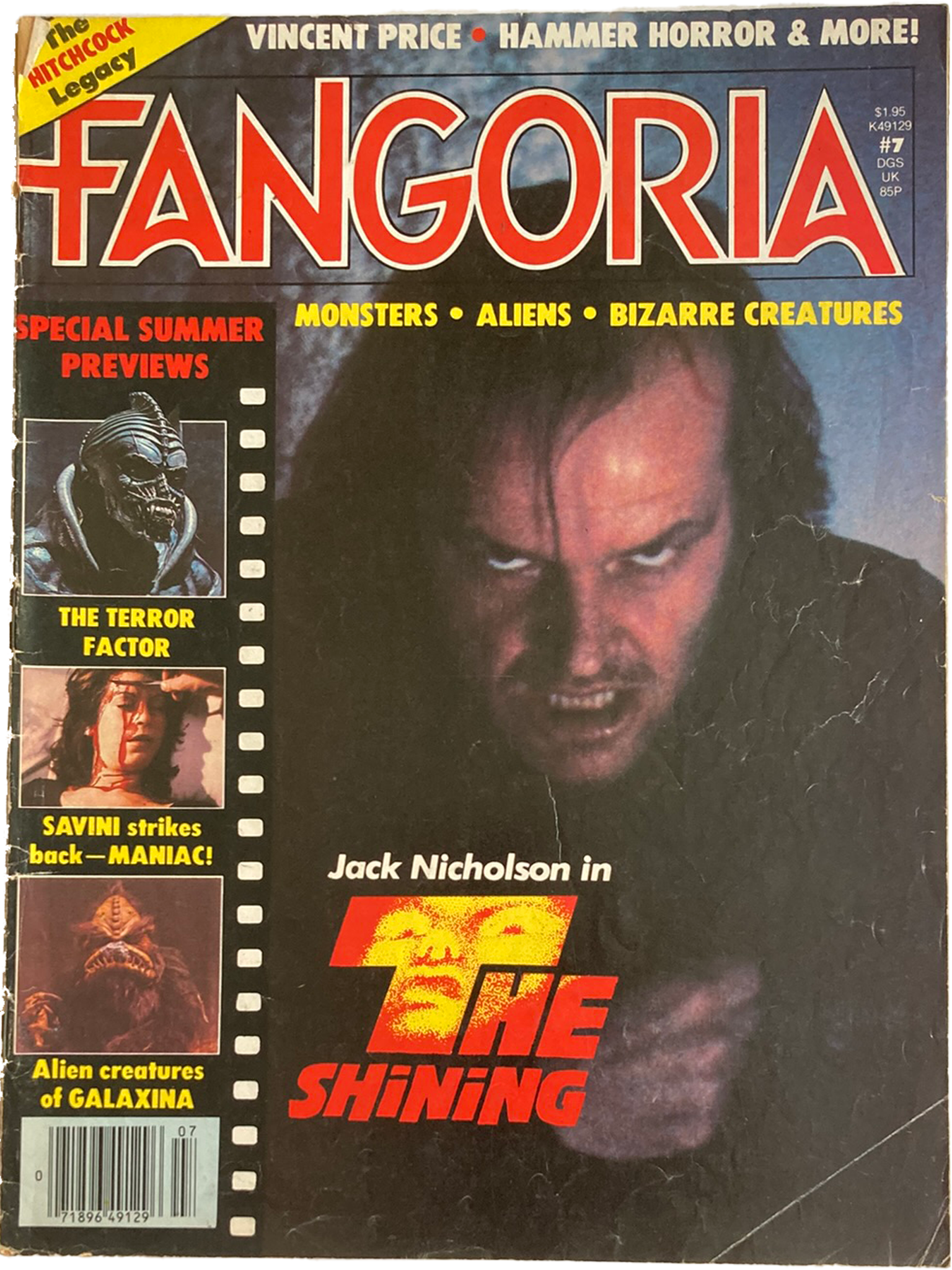 Magazine cover of Fangoria #7 featuring Vincent Price and images from 'The Shining'.