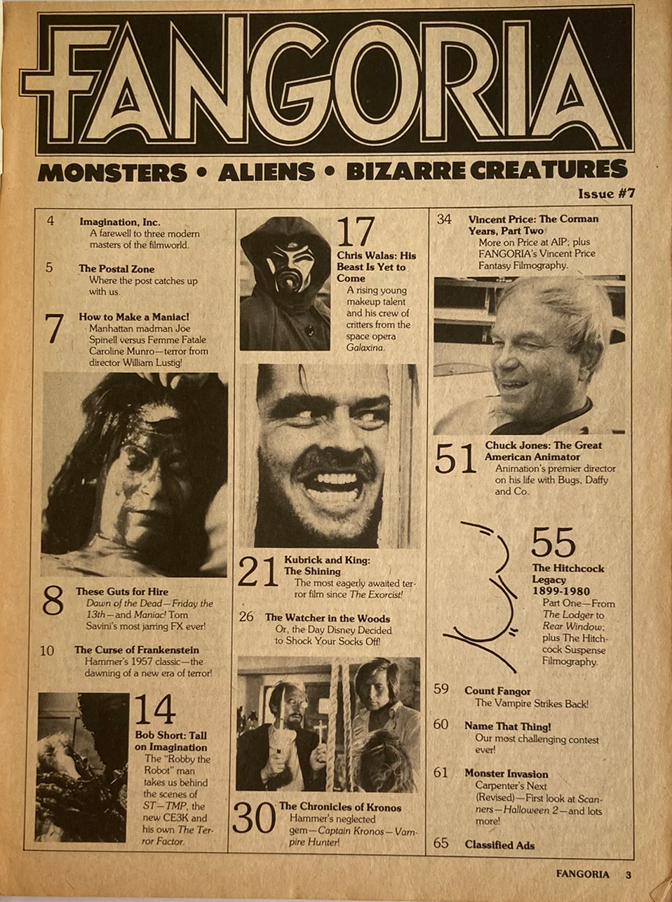 Fangoria magazine index with horror movie images and text