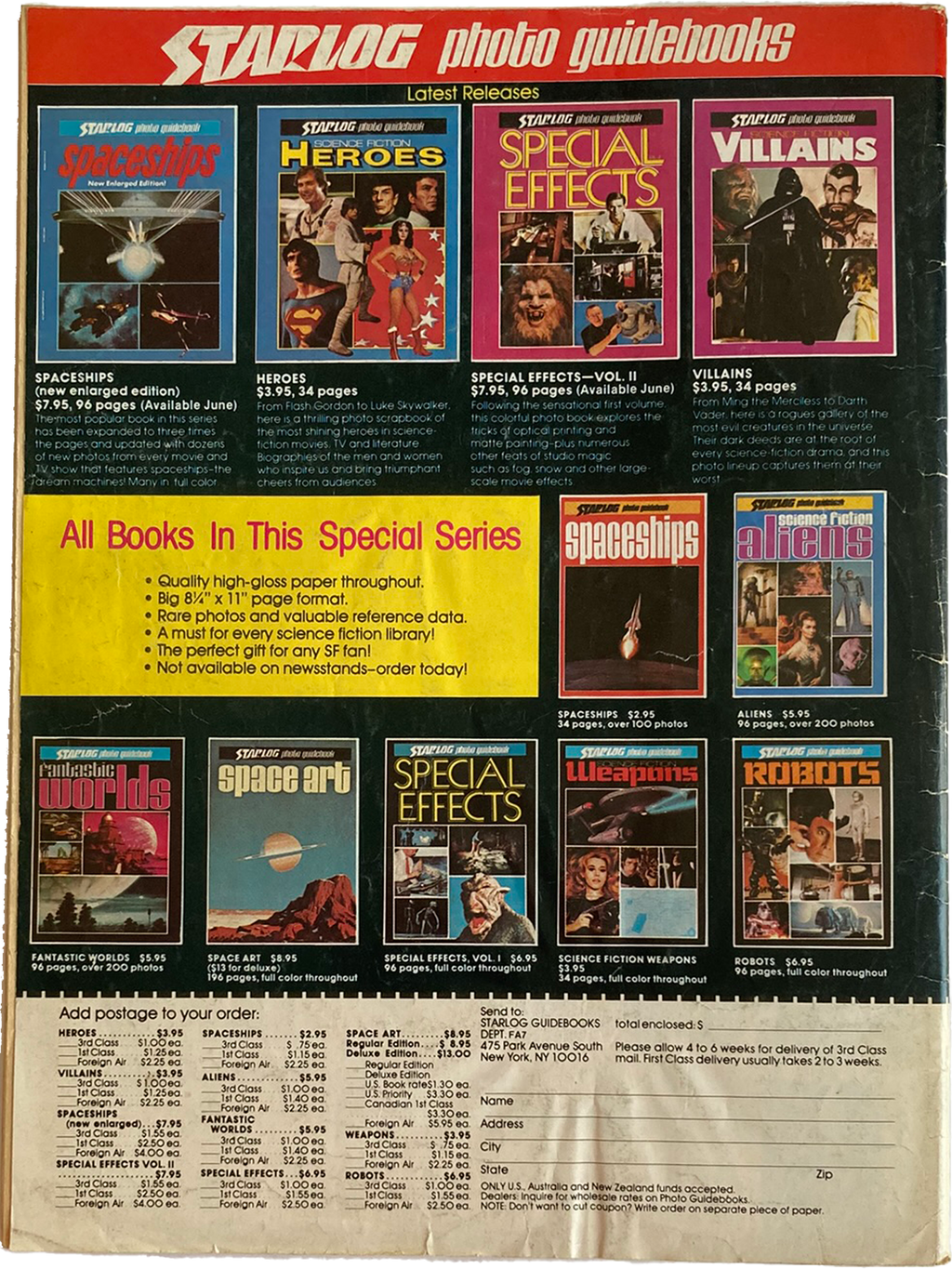 Back cover of a Starlog photo guidebook series with various book covers displayed.