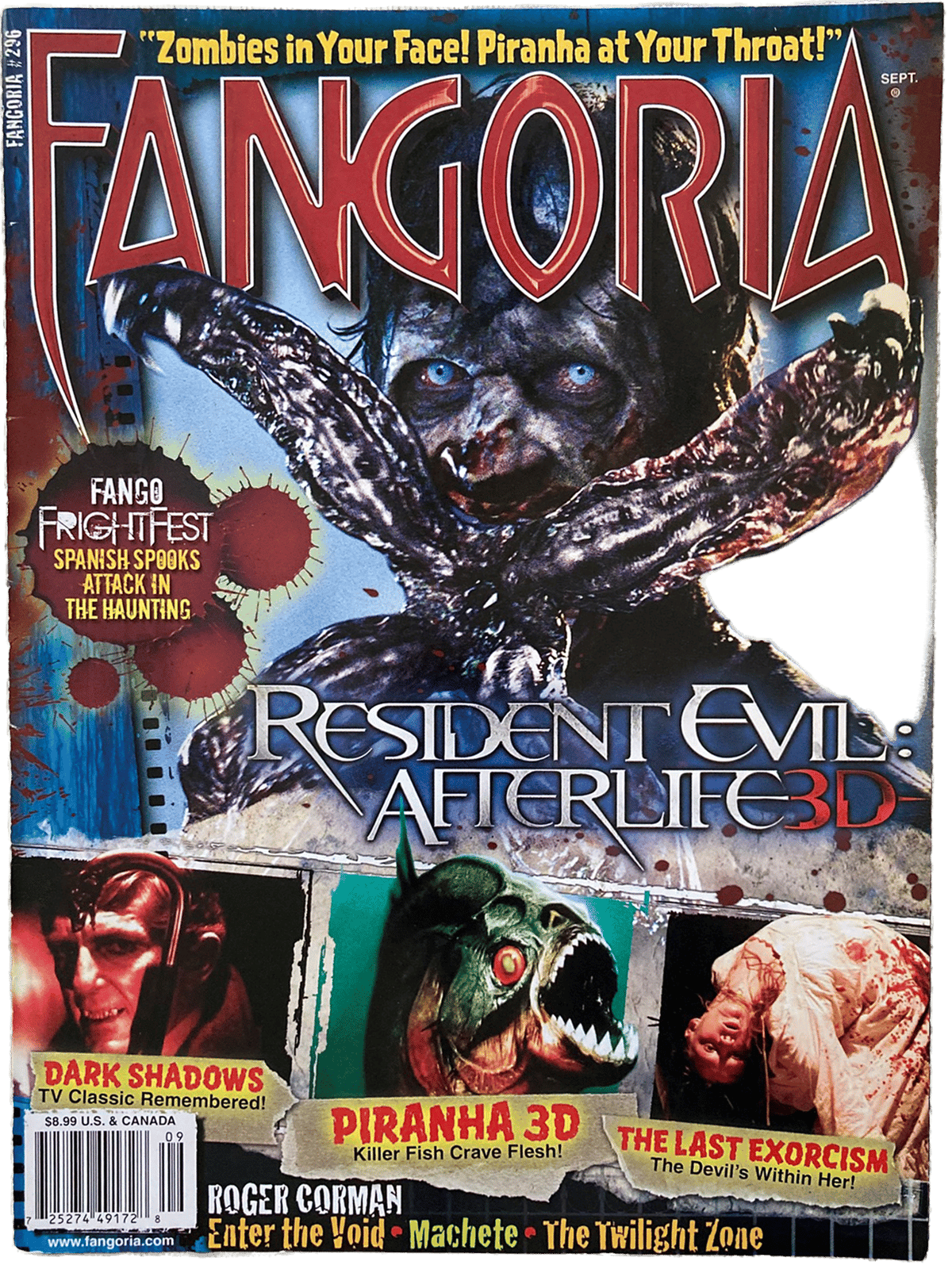 Magazine cover of Fangoria featuring Resident Evil Afterlife 3D.