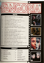 Fangoria Vol. 2 #13 magazine index page with horror film articles, interviews, and striking images of classic characters and scenes