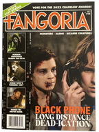 Magazine cover of Fangoria featuring horror-themed images and text.