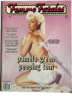 Magazine cover titled 'Femme Fatales' featuring a woman with a weapon on a pink background.