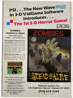 Advertisement for 'Zombies: Undead or Alive!' 3-D horror game software by Pedersen Systems, Inc.