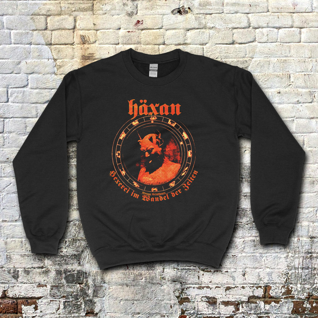 Häxan - Witchcraft Through the Ages sweatshirt with vintage-style red occult illustration on black fabric