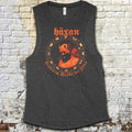 Häxan - Witchcraft Through the Ages muscle tank with vintage red occult-themed artwork on dark fabric against brick wall background