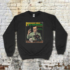 Herbert West, Re-animator - Pulp Edition #2 sweatshirt with vintage comic cover design of scientist and dark creature on black fabric