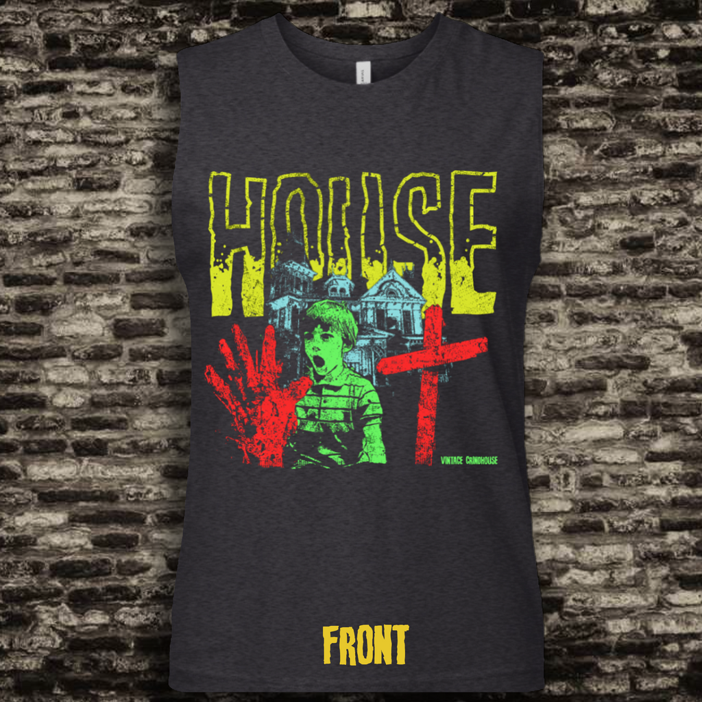 Black sleeveless muscle shirt for the horror movie House