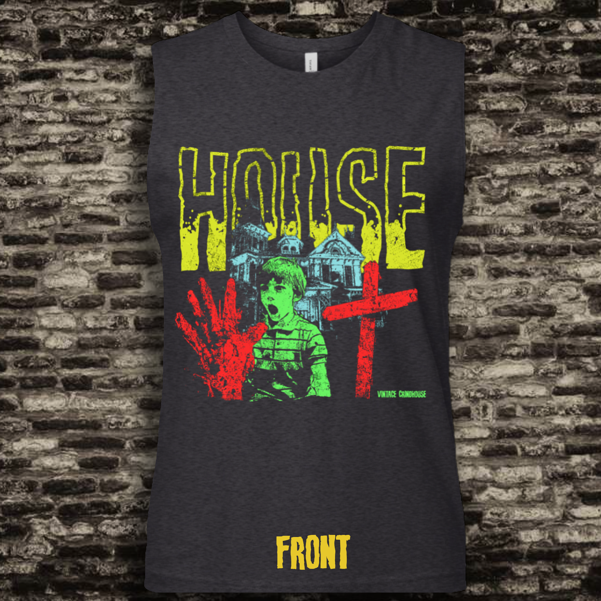 Black sleeveless muscle shirt for the horror movie House