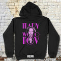 Back view of Mary Woronov  hoodie - Legendary Lady of Grindhouse Cinema with bold pink graphic and fierce portrait on black fabric