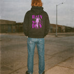 Person standing outdoors wearing Mary Woronov  hoodie - Legendary Lady of Grindhouse Cinema with purple graphic on back