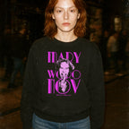 Mary Woronov sweatshirt - Legendary Lady of Grindhouse Cinema with vivid pink graphic and fierce portrait on black fabric