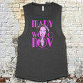 Mary Woronov - Legendary Lady of Grindhouse Cinema muscle tank with bold pink text and expressive portrait graphic on dark fabric