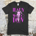Black t-shirt featuring a purple graphic of Mary Woronov flipping the bird with stylized text on front