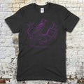 The Raven - "Nevermore" t-shirt features a purple crow perched on twisted branches with gothic script on black fabric.