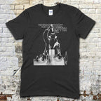 Black t-shirt featuring a noir-style figure above a city skyline with "The New York Ripper" text design