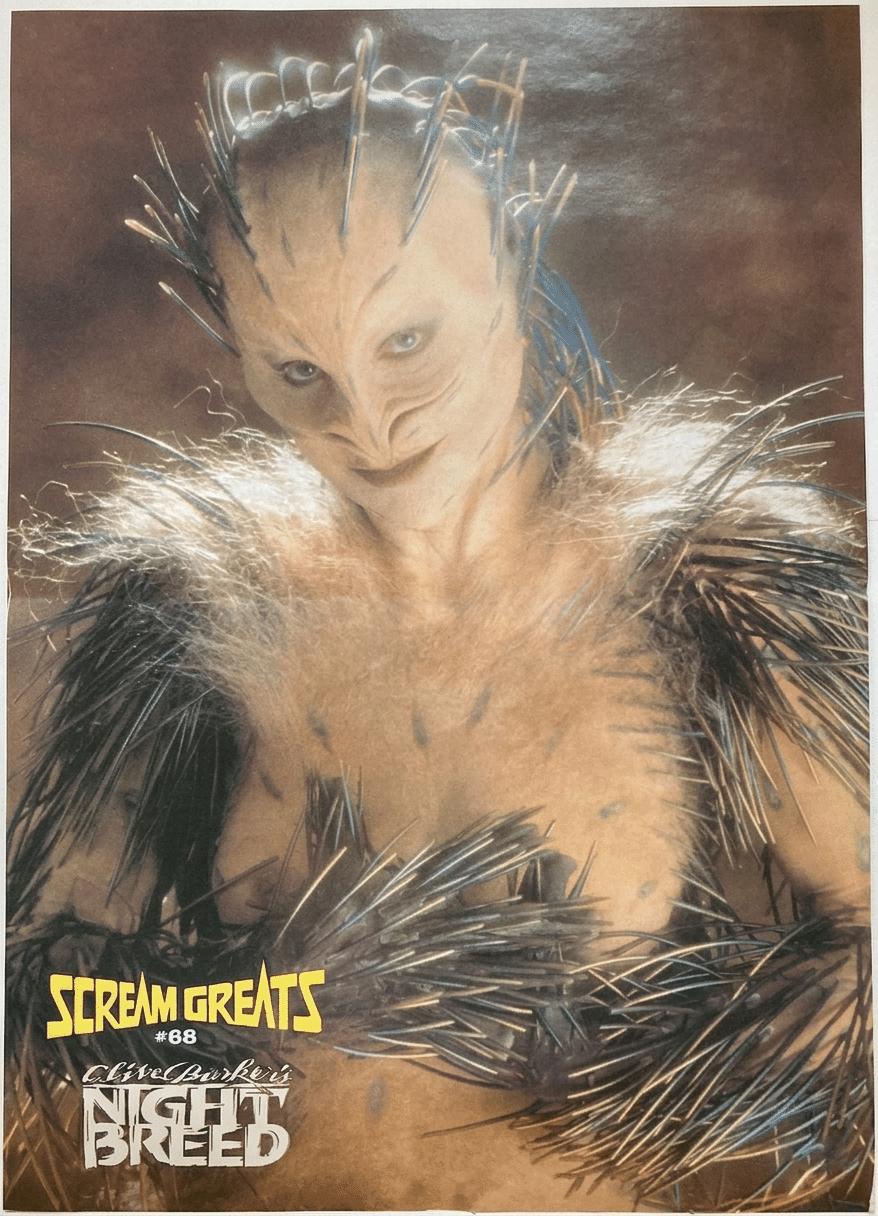 Fangoria Magazine #93 cover featuring detailed Nightbreed costume with spikes and eerie makeup in dark vintage style.