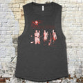 Night of the Living Dead design #2 muscle tank with retro zombie movie scene in red and white on dark fabric